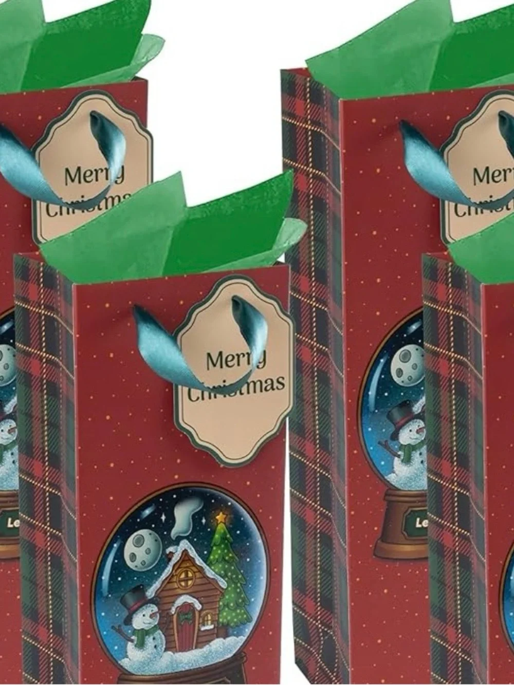 Christmas Wine Gift Bags 4 Pack Snow Globe Hostess Gift Holiday Wrap NWT